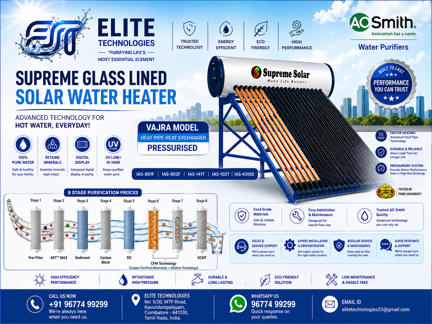 Supreme Glass Lined Solar Water Heater